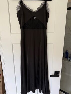 Petal & Pup Black Lace-Trim Slip Midi Dress
